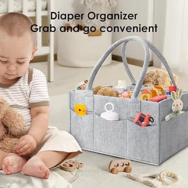 HIPHOP PANDA 2-Pack Diaper Caddy Organizer - Nursery Storage Bin & Car Organizer for Diapers, Wipes, and Baby Essentials - Dual-Color Solid Set (Grey/Green), Large Size - Image 4