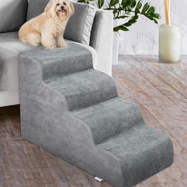 Dog Stairs for Small Dogs - High Density Foam Dog Ramp, Extra Wide Pet Steps with Non-Slip Bottom for High Beds, Couche and Sofa, Best for Pet Injured, Older Dogs Cats (Grey, 4 Steps) - Image 5