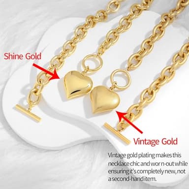 CLASSYZINT Gold Chunky Puffy Heart Pendant Necklaces for Women, Big Heart Chain Link Necklace Toggle Clasp Heart Charm Necklaces - Image 4