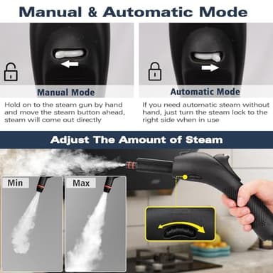 Steam Cleaner, Handheld Steamer with 21 Accessories, 248°F High-Temperature Steam for Floors, Grout, Tiles, Carpet, Cars - Portable 1.08L Tank, Child Lock, Chemical-Free Cleaning - Image 4
