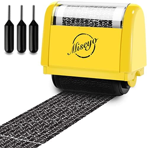 Miseyo Wide Identity Theft Protection Roller Stamp Set - Yellow (3 Refill Ink Included) - Image 1