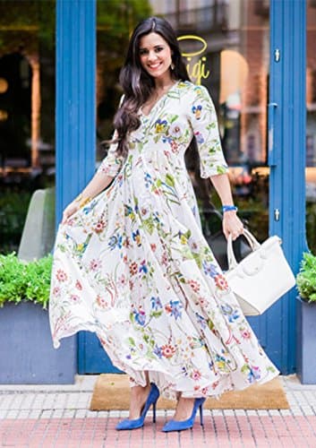 Milumia Women's Button Up Split Floral Print Flowy Party Maxi Dress White and Green Medium - Image 5