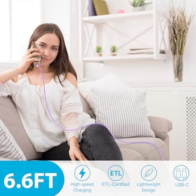 Phone 17 16 15 Charger Fast Charging,30W USB C Phone 17 16 15 Pro Max Charger Block &6.6FT Long Type C Cable Cord for Phone 17/17 Air/17 Pro/17 Pro Max/16/16 Plus/16Pro/16 Pro Max/15/15 Pro Max,Purple - Image 6