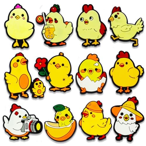 12PCS Chick Shoe Charms for Croc Bubble Slides Clogs Sandals, Animals Shoe Accessories Decorations for Girls Women Teens Adults
