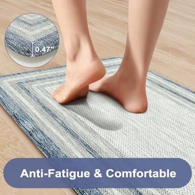 KIMODE Anti Fatigue Kitchen Mats for Floor, Blue Grey Farmhouse Kitchen Rugs Sets of 2, Padded Kitchen Floor Mats Non Slip, Cushioned Standing Mats for Front of Sink Laundry Desk 20"x71"+20"x32" - Image 3
