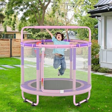 LANGXUN 60" Trampoline for Kids, 5ft Toddler Mini 6-in-1 Trampoline Indoor Outdoor with Swing, Basketball Hoop, Dart Board, Gymnastics Bar, Rings, Christmas Toys Birthday Gifts for Girls Boys Age 1-8 - Image 8