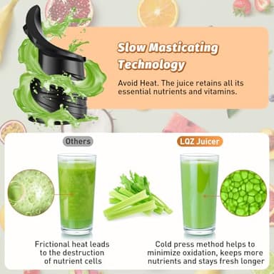 Cold Press Juicer, Masticating Juicer with 5.4" Wide Feed Chute, 350w Slow Juicer Machines Fit Whole Vegetables and Fruits with High Juice Yield, Easy to Clean (Black) - Image 4