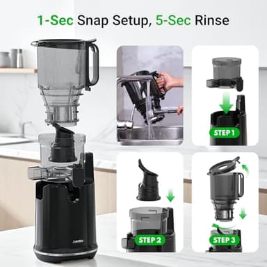Aeitto Max5 Cold Press Juicer, Juicer Machines with 5.3“ Extra Large Feed Chute Fit Whole Fruits & Vegetables, High Juice Yield,Juice Maker, Self Feeding, Easy to Clean,Premium Black - Image 8