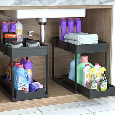 DEKAVA Under Sink Organizer 2 Pack, Bathroom Cabinet Organizer, 2 Tier Sliding Cabinet Basket Organizer Drawer, Multi-Purpose Bath Collection Baskets for Bathroom (Black) - Image 9