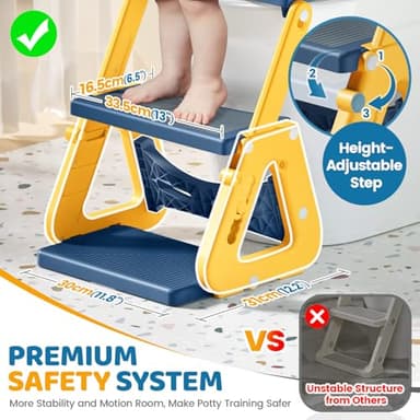 Orzbow 2-IN-1 Potty Training Seat with Step Stool, Height Adjustable Toilet Seat for Toddler, Potty Training with Splash Guard for Kids Boys Girls, Stability Ladder and Anti-Slip Pad, Yellow - Image 2