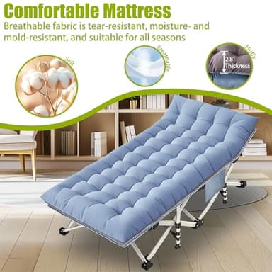 XXL Camping Cot Oversize Cots for Adults Extra Large Cots for Sleeping with Mattress Heavy Duty Camping Bed with Carry Bag Folding Cot for Hiking Camping Indoor Office Nap Vacation Easy to Set up - Image 4