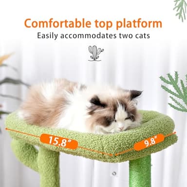 Heybly Cat Tree, 39.4 Inches Cactus Tower Condo with Scratching Post, Cat Tower for Indoor Cats, Fully Wrapped Sisal Pole, Soft Platform, 2 Baskets and Dangling Toy, Green and Yellow HCT006SGY - Image 3