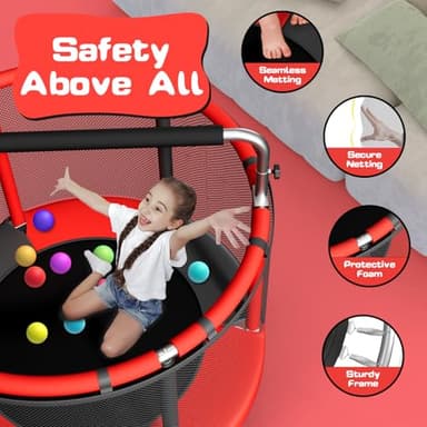 ZCMHAXJ 55" Trampoline for Kids with Enclosure, 440lbs Capacity Indoor & Outdoor Toddler Trampoline with Adjustable Gymnastics Bar & Toys, Gifts for Boys & Girls - Image 2