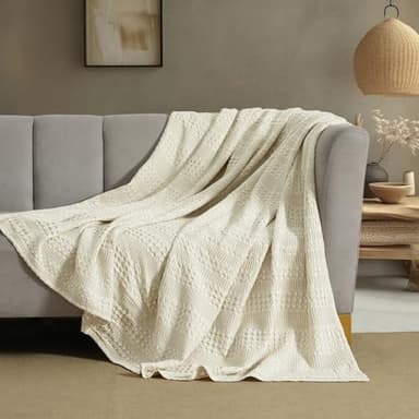 PHF Stone-Washed Cooling Waffle Twin Size Blanket - Lightweight Breathable Summer Blanket, 60% Rayon from Bamboo & 40% Cotton, Luxuriously Soft for Bed & Couch, 66"x90", Almond Milk - Image 7