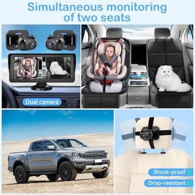 Dual Baby Car Camera for 2 Kids - 6.9'' Split Screen Ultrawide HD Display with Two Cameras, Easy Setup, Rotatable Night Vision Cameras, Ideal for Parents, Grandparents, Safe & Clear Viewing - Image 5