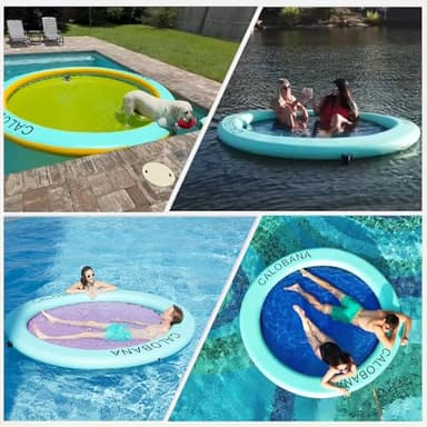 CALOBANA 10ft Heavy Duty Inflatable Water Hammock, Round Floating Ring Float Island Platform River Floats Lake Raft Tanning Pool Lounger for Adults Party, Blue - Image 4