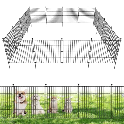 5 Panels No Dig Decorative Outdoor Garden Fence for Yard, 24 in(H) X 10 ft(L) Animal Barrier Fencing Rustproof Metal Wire Panel Border for Dog, Rabbits, and Patio Temporary Ground Stakes - Image 1