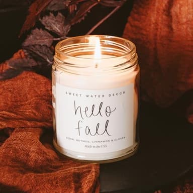 Sweet Water Decor Hello Fall Candle - Cinnamon Apples & Clove Autumn Fall Scented Candle for Home Decor - 100% Cotton Wick Soy Wax Candles with 40 Hour Burn Time - Made in The USA - 9oz Clear Jar - Image 5