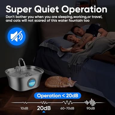 Cat Water Fountain with Water Level Window, One Set of Filter, 108oz/3.2L Pet Water Fountain for Cats/Dogs Inside, 304 Stainless Steel, Dishwasher Safe with Low Noise Pump, Filtration System - Image 7