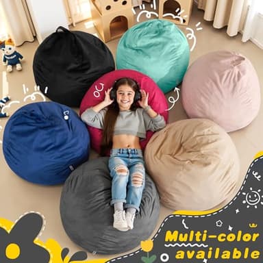 HABUTWAY 2FT Bean Bag Chair, 2' Beanbags Small Bean Bag Chairs with Filling, Teardrop Bean Bag Chair Luxurious Velvet Ultra Soft Fur with Removable Cover (Grey) - Image 7