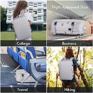 MOMUVO Large Travel Backpack Women, Flight Approved Carry On Backpack, Water Resistant Anti-Theft Large Casual Daypack Fit 17 Inch Laptop with USB Charging Port, Grey - Image 7