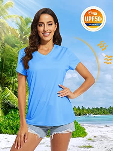 MAGCOMSEN Womens Short Sleeve T Shirts Dry Fit Shirts Summer Shirts UPF 50+ Hiking Shirts Athletic Shirt Running Top Waterful Blue L - Image 4