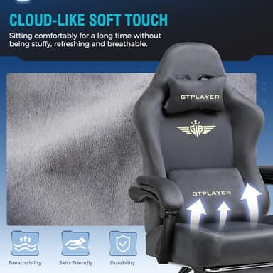 GTPLAYER Gaming Chair Fabric with Pocket Spring Cushion, Big and Tall Gamings Chairs 350LBS High Back Computer Chair with Footrest for Adults Lumbar Support Swivel Game Chair for Office Light Gray - Image 5