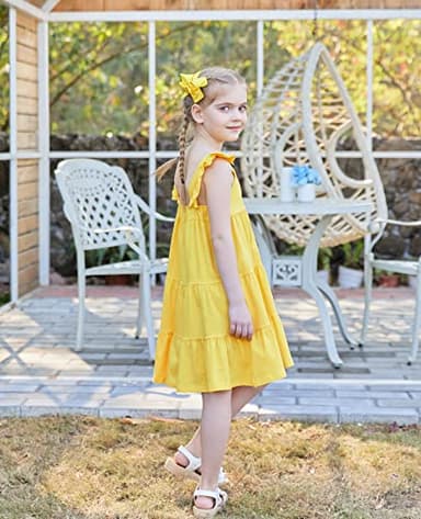 Vieille Toddler Girls Yellow Dress Summer Beach Tiered Sundresses Ruffle Sleeveless Princess Dresses 5-6 Years Kids - Image 5