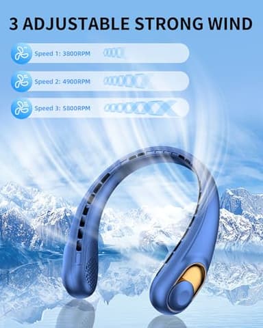 Neck Fan, Personal Fan with LED Indicator, USB-C Charging, Long-Lasting 5200mAh Battery, Hands Free Bladeless Fan with 3 Adjustable Speeds & Ultra-Quiet, Ideal for Home, Travel & Outdoor - Image 3