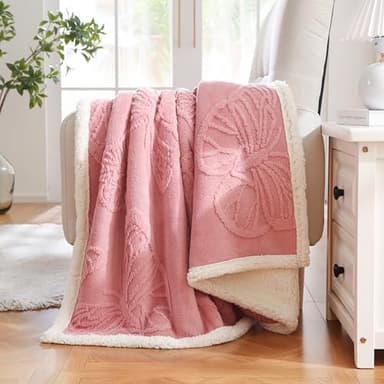 Gracelife Blanket for Women, Sherpa Throw Blanket for Couch, Flannel Butterfly Cozy Soft Blanket for Bed - Fleece, Pink, 80x90 Inches - Image 4