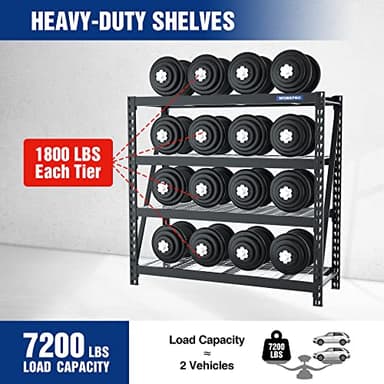 WORKPRO 68" Ultra Wide 4-Tier Metal Garage Shelving Unit, 68"W x 24"D x 65"H, 7200 LBS Capacity, Heavy Duty Storage Utility Rack, Industrial Adjustable Shelves for Shop Warehouse Basement, Pack of 2 - Image 3