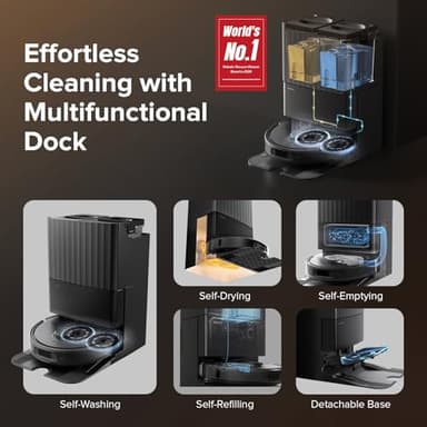 roborock Qrevo S Robot Vacuum and Mop, Self-Drying, Auto Mop Washing, 7000Pa Suction, Self-Emptying & Refilling, 10mm Auto Lifting, 200RPM Spinning Mops, Smart Obstacle Avoidance, Black - Image 2