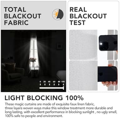 Deconovo Total Blackout Curtains Linen Curtains Room Darkening Curtains with Grommets for Bedroom Living Room Kids Room, 2 Panels，Greyish White，52Wx84L Inch - Image 6