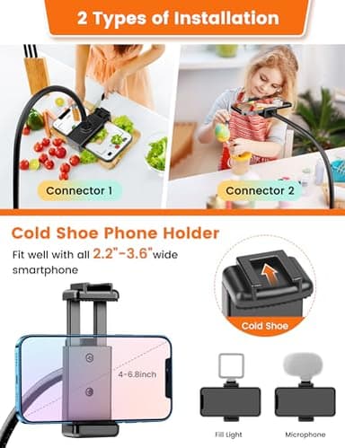 87" Phone Tripod Stand with 15.7" Bendable Gooseneck, Flexible Tripod for iPhone with Remote, Tall Cell Phone Tripod for Video Recording, Compatible with iPhone 15/14/13 Pro Max/Android Smartphone - Image 5