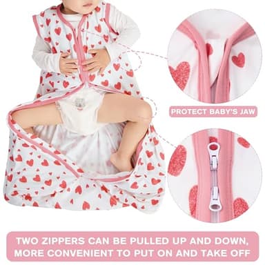 BSTOPPT 3 Pack Baby Sleep Sack 12-18 Months 100% Rayon Cotton Baby Sleeping Bag 2-Way Zipper Toddler Wearable Blankets Comfy Stretchy Lightweight TOG 0.3 （Heart&Pink&Floral） - Image 4