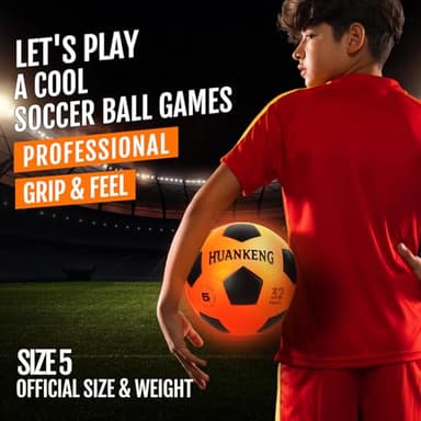 HuanKeng Upgrade Rechargeable Glow in The Dark Soccer Ball Birthday Gifts for 6 7 8 9 10 11 12 13 14 15 Year Old Boys, NO.5 Sports Outdoor Light Up Soccer Ball Games for Teen Kids Boy Toys Ages 6-15 - Image 2