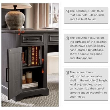 JXQTLINGMU 58 Inch Large Computer Desk with Drawers, Embossed Texture Home Office Desk, Workspace for Work Study Writing, Black - Image 6