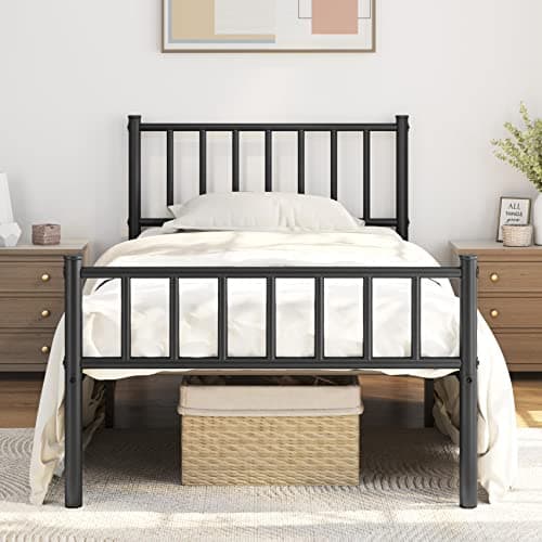 Yaheetech Twin Bed Frame Metal Platform Bed Frame Mattress Foundation with Spindle Headboard & Footboard/No Box Spring Needed/14 Inch Underbed Storage/Firm Support & Easy Set up Structure, Black - Image 1
