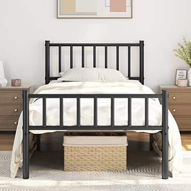 Yaheetech Twin Bed Frame Metal Platform Bed Frame Mattress Foundation with Spindle Headboard & Footboard/No Box Spring Needed/14 Inch Underbed Storage/Firm Support & Easy Set up Structure, Black - Image 1