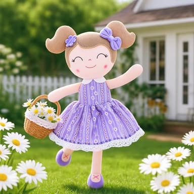 Gloveleya Baby Girl Gifts Soft Plush Doll – Lavender Daisies 16 Inch Cuddle Toy with Basket, Collectible Keepsake Birthday Easter Baby Shower Christmas for Girls - Image 3