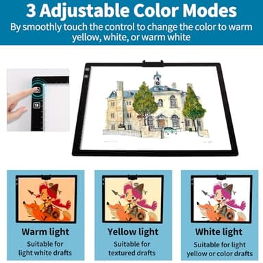 KOBAIBAN Wireless A3 LED Light Pad with Foldable Stand, Top Clip, 3 Colors/Stepless/ 6-Level Dimmable Brightness Rechargeable tracing Light Box/Board for Cricut Vinyl, Weeding Tool, Diamond Painting - Image 4
