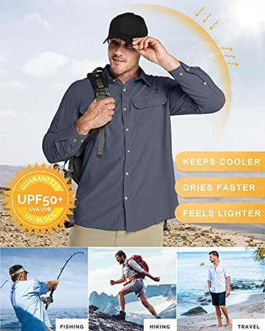 33,000ft Men's Long Sleeve Sun Protection Shirt UPF 50+ UV Quick Dry Cooling Fishing Shirts for Travel Safari Camping Hiking Dark Navy - Image 4