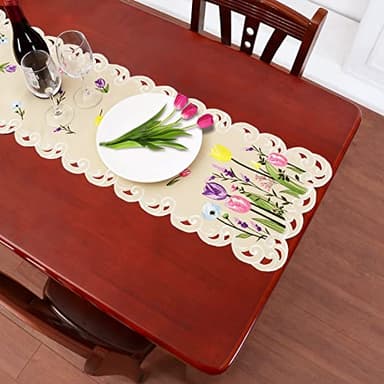 Simhomsen Embroidered Pink, Blue and Purple Tulips and Lavenders Floral Table Runners for Spring and Easters (13 × 54 inches) - Image 5