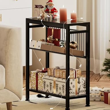 Homedawn End Table for Small Space, 3-Tier Narrow Side Table with Magazine Holder, Nightstand, Skinny Snack Couch Table in Living Room, Bedroom Study and Balcony (Black) - Image 9