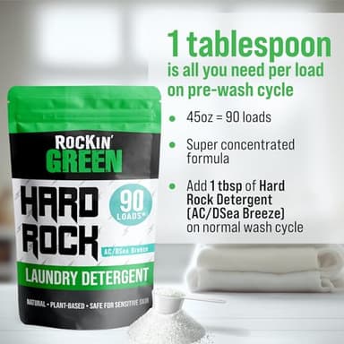 Rockin' Green Hard Rock Powder Laundry Detergent (90 Loads) - Natural Powdered Laundry Detergent, Sensitive Skin Laundry Powder (AC/DSea Breeze) - Image 5