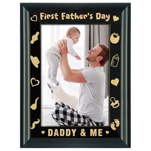 HEYINSHEN First Father's Day Picture Frame for Dad Wood Daddy & Me Photo Frame First Time Dad Gifts from Baby Daughter Son Happy 1st Fathers Day Gift for New Dad 4" X 6" Photo Insert - Image 1