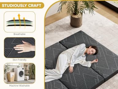 Vamcheer Tri Folding Mattress Full Size - 6 Inch Foldable Mattress Portable Tri-fold Memory Foam Mat, Handle & Non-Slip Bottom with Washable Cover for Travel RV Camping Guest, 73"x52"x6", Grey - Image 4