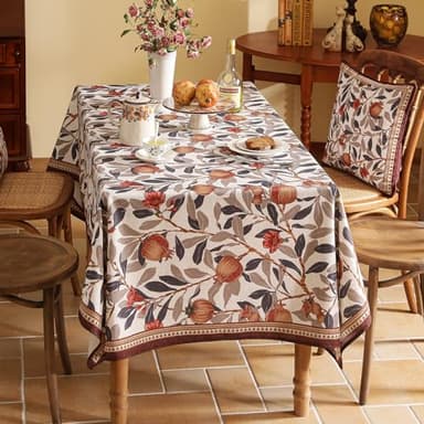 patdrea Designer Brown Tablecloth for Rectangle Tables,Framhouse Linen Pomegranates Leaves Pattern Linen Tablecloth,Fall Fruits Table Cover Cloth Decor for Kitchen Dining Christmas,67"*118" - Image 4