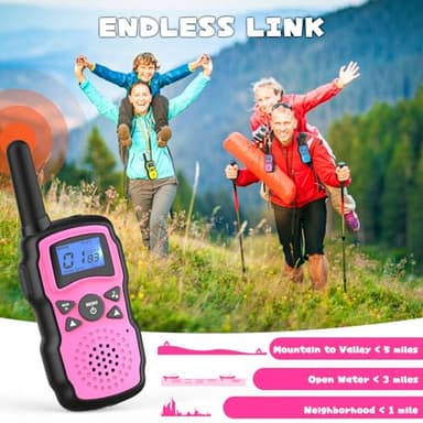 Wishouse Walkie Talkies for Kids Rechargeable with USB Charger 6000mAh Battery,Outdoor Camping Games with Flashlight Lanyard,Toys for Girls,Halloween Xmas Birthday Gift for Children 2 Pack Pink Purple - Image 4