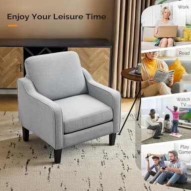 VINGLI Modern Accent Chairs Set of 2, Grey Living Room Chairs Comfy Armchair for Bedroom, Upholstered Sofa Chair Reading Chair for Small Spaces, Apartment, Waiting Room - Image 10